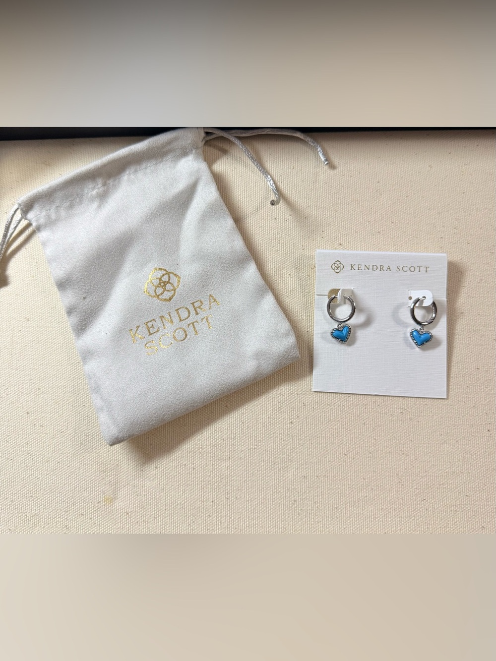 Kendra Scott Silver Hoop Earring with Turquoise Blue Heart Charm